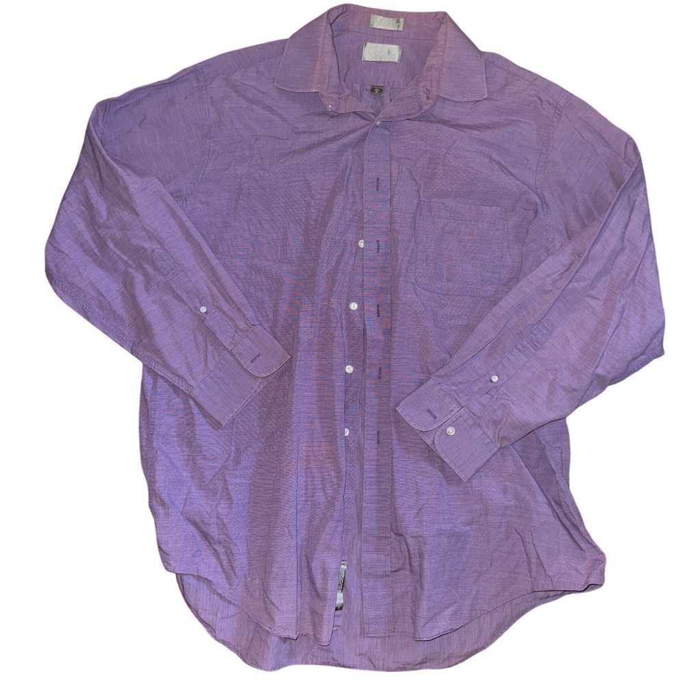Stafford Executive Mens Purple Broadcloth Cotton Dress Shirt 17.5 35 Long Sleeve